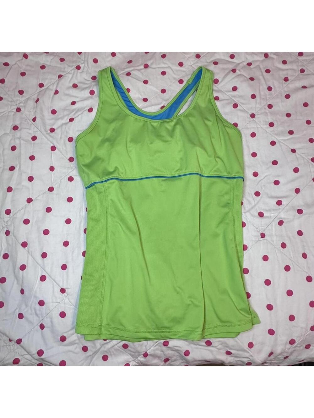 Green & blue tank top with built in bra, XL